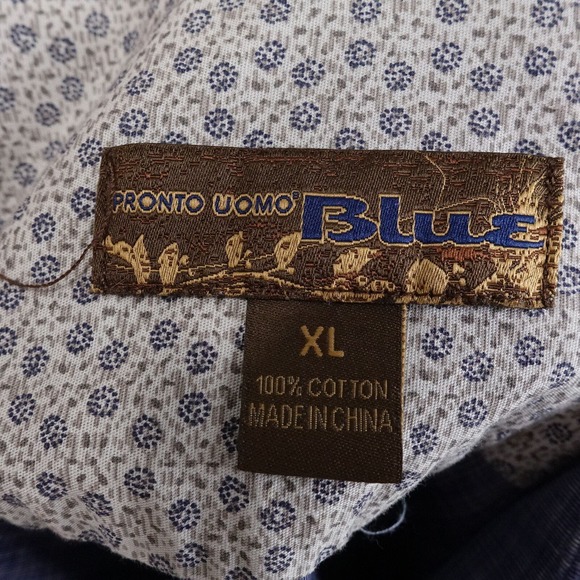 PRONTO UOMO BLUE PLAID LONG SLEEVE BUTTON DOWN SHIRT MENS SIZE XL - Picture 7 of 7